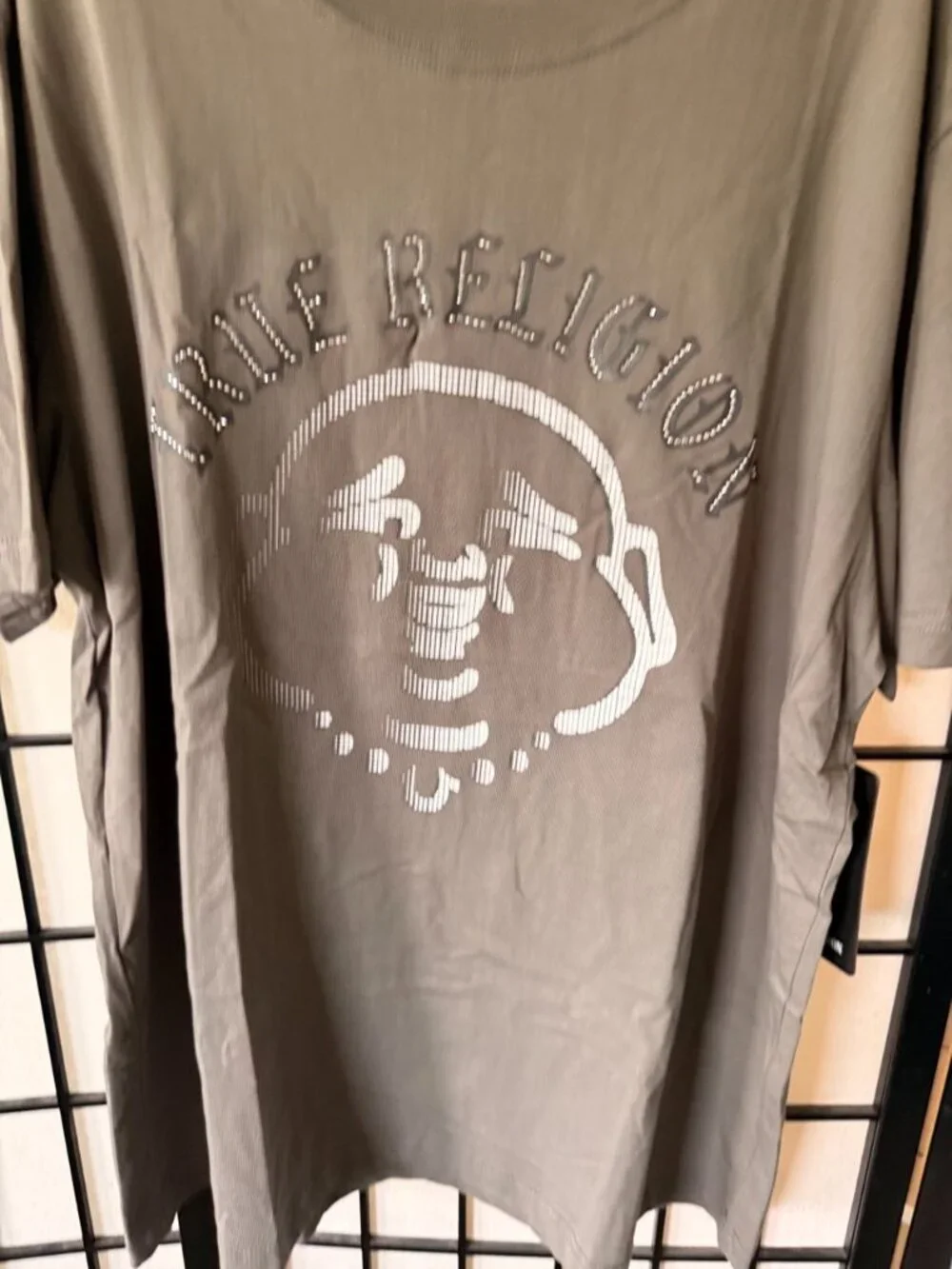True Religion NWT Studded Buddha Graphic T-Shirt Grey Men’s M Y2K